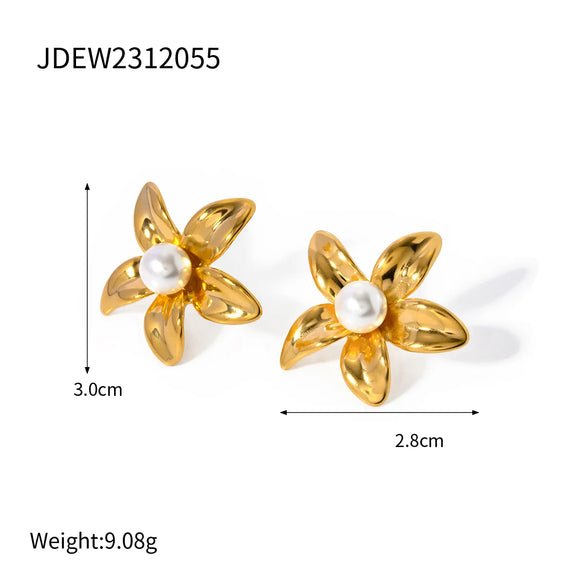 1 Pair IG Style Simple Style Flower Inlay 304 Stainless Steel Pearl 18K Gold Plated Ear Studs