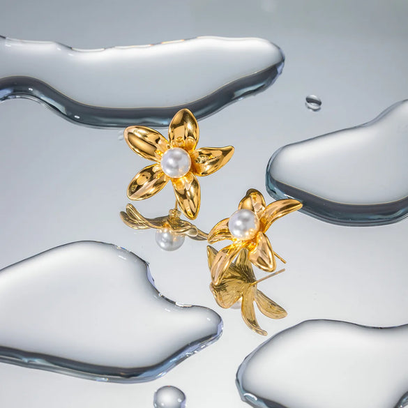 1 Pair IG Style Simple Style Flower Inlay 304 Stainless Steel Pearl 18K Gold Plated Ear Studs