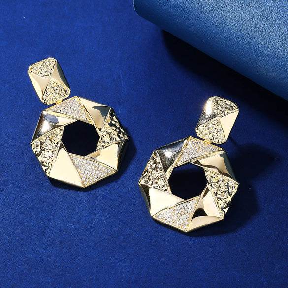 1 Pair IG Style Simple Style Geometric Hollow Out Inlay Copper Zircon 18K Gold Plated White Gold Plated Drop Earrings