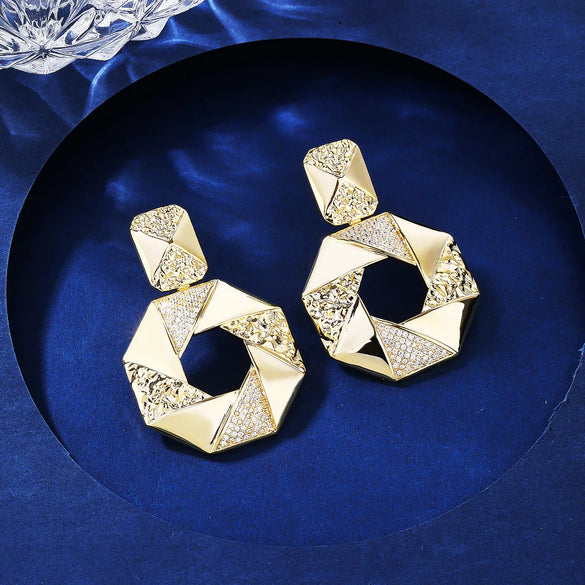 1 Pair IG Style Simple Style Geometric Hollow Out Inlay Copper Zircon 18K Gold Plated White Gold Plated Drop Earrings