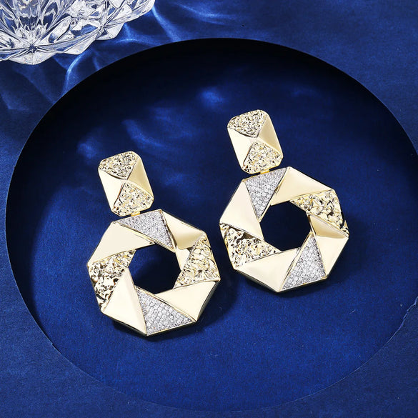 1 Pair IG Style Simple Style Geometric Hollow Out Inlay Copper Zircon 18K Gold Plated White Gold Plated Drop Earrings