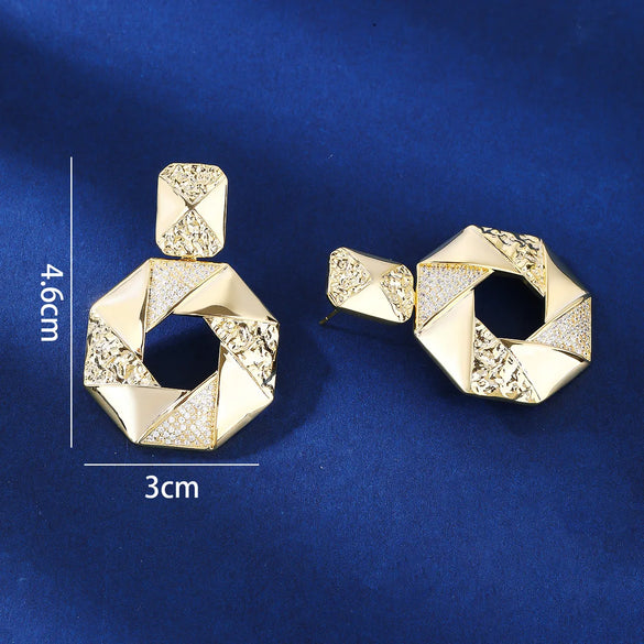 1 Pair IG Style Simple Style Geometric Hollow Out Inlay Copper Zircon 18K Gold Plated White Gold Plated Drop Earrings