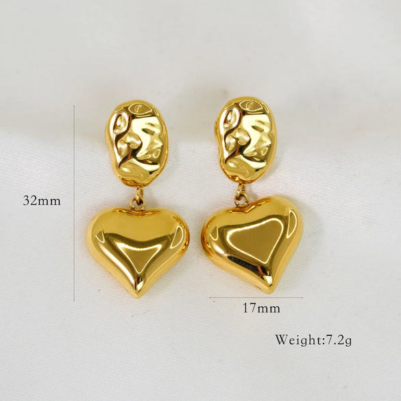 1 Pair IG Style Simple Style Heart Shape 304 Stainless Steel 14K Gold Plated Drop Earrings