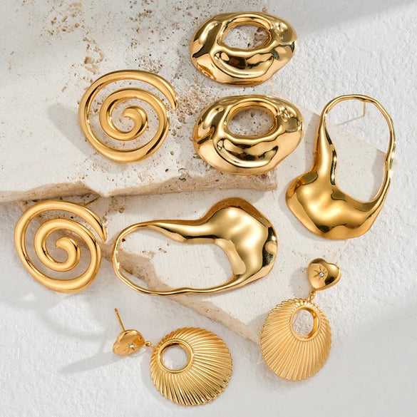 1 Pair IG Style Simple Style Irregular Inlay 304 Stainless Steel Zircon 18K Gold Plated Drop Earrings Ear Studs