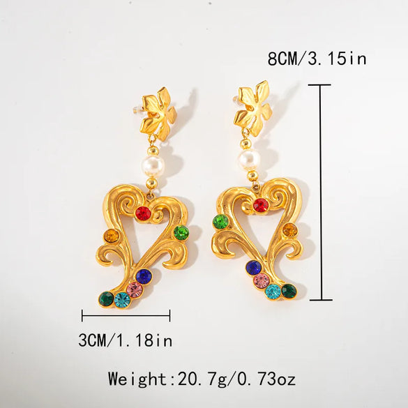 1 Pair IG Style Simple Style Shiny Cross Heart Shape Rhombus Inlay 304 Stainless Steel Pearl Zircon 14K Gold Plated Drop Earrings