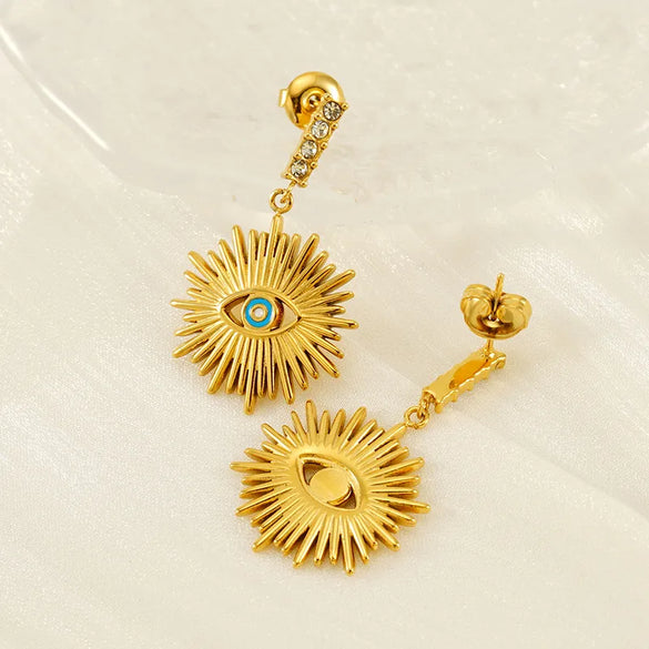 1 Pair IG Style Simple Style Shiny Eye Hollow Out Inlay 304 Stainless Steel Rhinestones 18K Gold Plated Drop Earrings