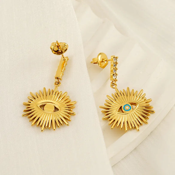 1 Pair IG Style Simple Style Shiny Eye Hollow Out Inlay 304 Stainless Steel Rhinestones 18K Gold Plated Drop Earrings