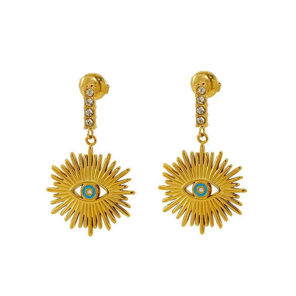 1 Pair IG Style Simple Style Shiny Eye Hollow Out Inlay 304 Stainless Steel Rhinestones 18K Gold Plated Drop Earrings