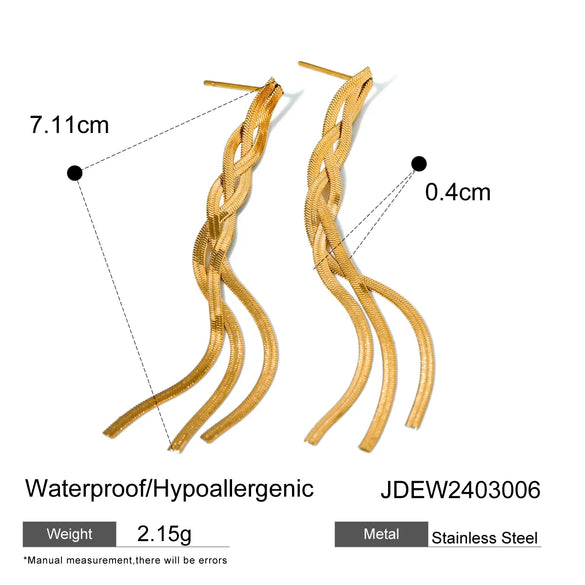 1 Pair IG Style Solid Color Plating 304 Stainless Steel 18K Gold Plated Drop Earrings