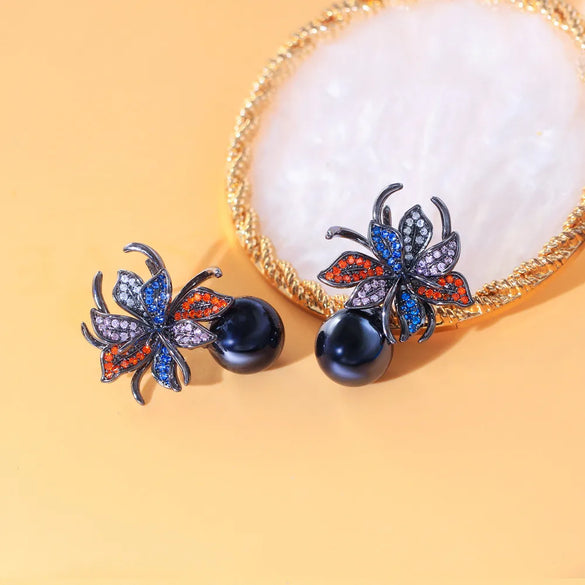 1 Pair IG Style Sweet Flower Inlay Copper Artificial Pearls Zircon White Gold Plated Drop Earrings