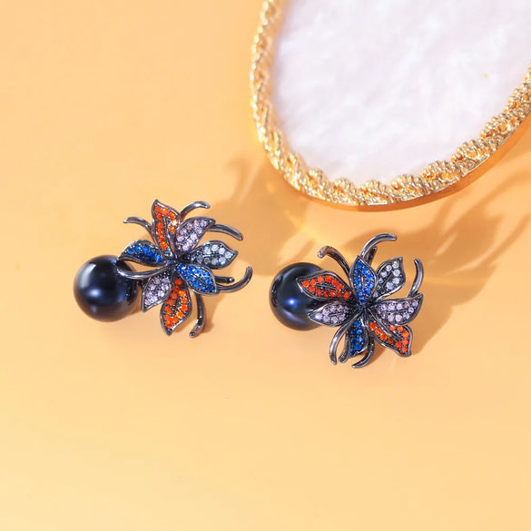 1 Pair IG Style Sweet Flower Inlay Copper Artificial Pearls Zircon White Gold Plated Drop Earrings