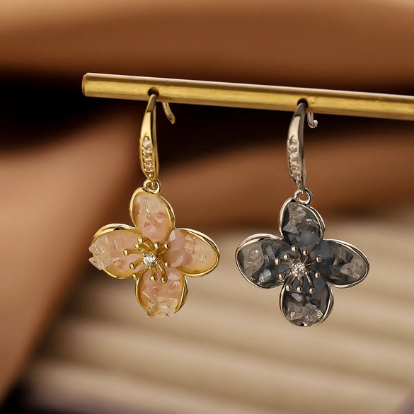1 Pair IG Style Sweet Flower Inlay Copper Crystal Zircon 14K Gold Plated Drop Earrings