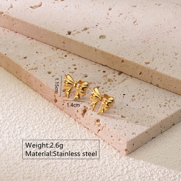 1 Pair IG Style Sweet Simple Style Bow Knot Plating 304 Stainless Steel 18K Gold Plated Drop Earrings Ear Studs