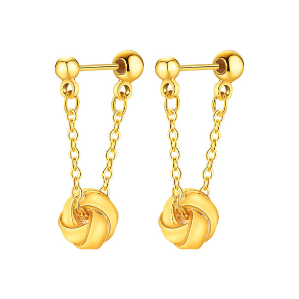 1 Pair IG Style Tassel Knot Copper 18K Gold Plated Drop Earrings