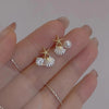 1 Pair IG Style Tropical Starfish Shell Enamel Inlay Alloy Rhinestones Pearl Ear Studs