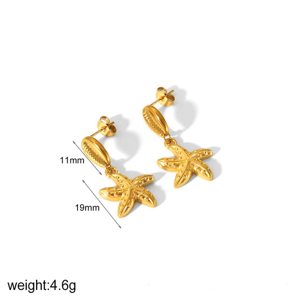1 Pair IG Style Vacation Tropical Starfish Shell Polishing 304 Stainless Steel 18K Gold Plated Drop Earrings