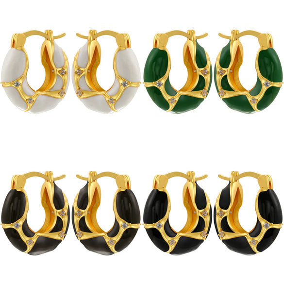 1 Pair IG Style Vintage Style U Shape Enamel Plating Inlay Copper Zircon 18K Gold Plated Earrings