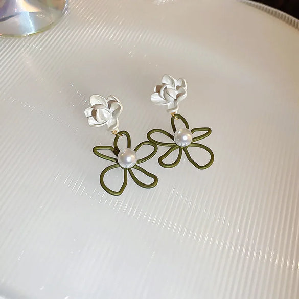 1 Pair Korean Style Flower Alloy Drop Earrings