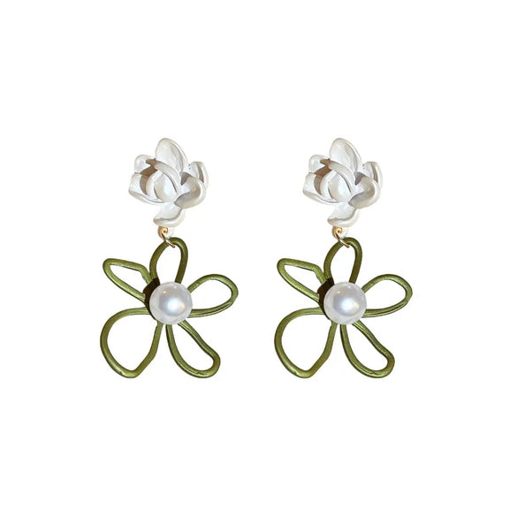 1 Pair Korean Style Flower Alloy Drop Earrings