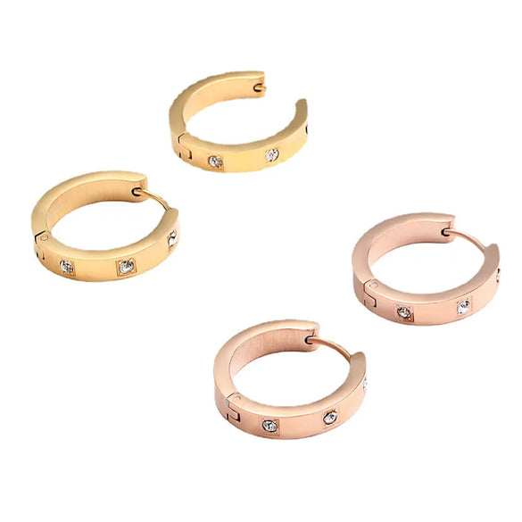 1 Pair Korean Style Solid Color Titanium Steel Inlay Artificial Gemstones Hoop Earrings