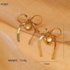 1 Pair Lady Bow Knot Pearl Plating Bowknot 304 Stainless Steel 18K Gold Plated Drop Earrings