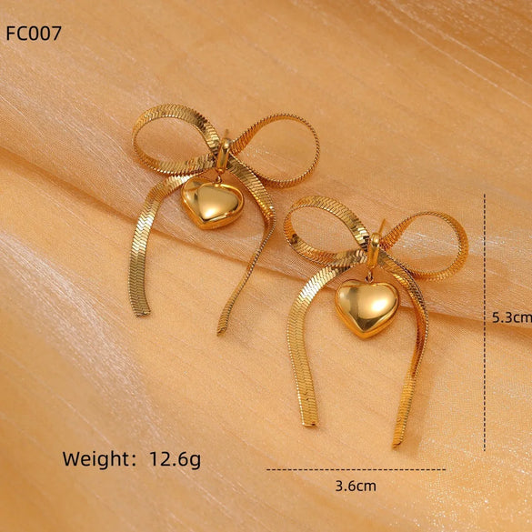 1 Pair Lady Bow Knot Pearl Plating Bowknot 304 Stainless Steel 18K Gold Plated Drop Earrings