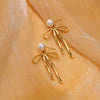 1 Pair Lady Bow Knot Pearl Plating Bowknot 304 Stainless Steel 18K Gold Plated Drop Earrings