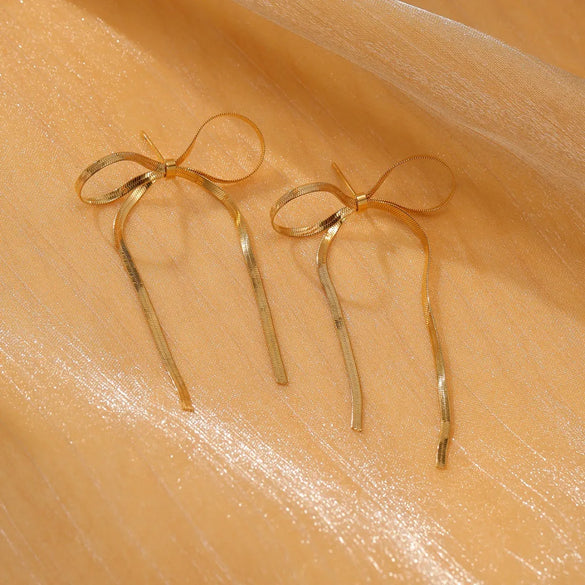 1 Pair Lady Bow Knot Pearl Plating Bowknot 304 Stainless Steel 18K Gold Plated Drop Earrings