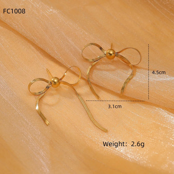 1 Pair Lady Bow Knot Pearl Plating Bowknot 304 Stainless Steel 18K Gold Plated Drop Earrings