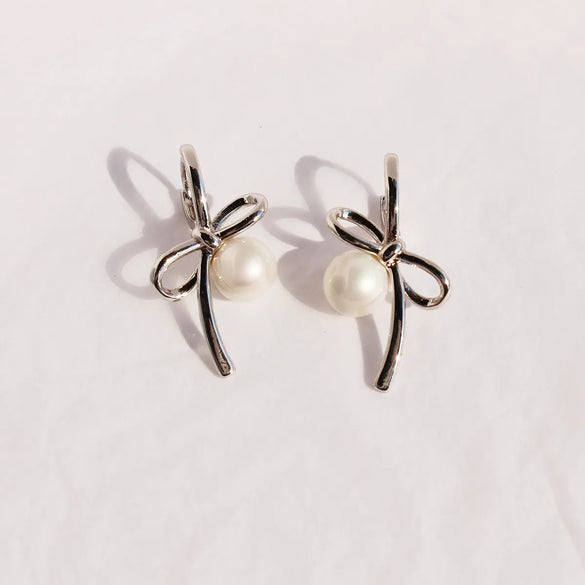 1 Pair Lady Bow Knot Plating Imitation Pearl Brass Ear Studs