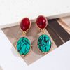 1 Pair Lady Ethnic Style Classic Style Oval Inlay Alloy Artificial Gemstones Turquoise Drop Earrings
