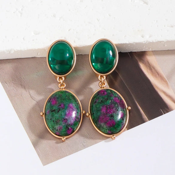 1 Pair Lady Ethnic Style Classic Style Oval Inlay Alloy Artificial Gemstones Turquoise Drop Earrings