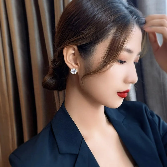 1 Pair Lady Geometric Inlay Alloy Artificial Gemstones Ear Studs