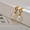 1 Pair Lady Geometric Inlay Stainless Steel Pearl Zircon Gold Plated Ear Studs