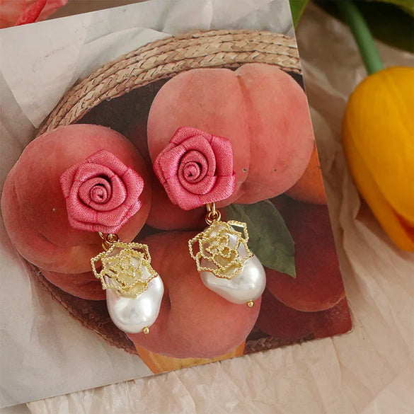 1 Pair Lady Rose Flower Alloy Drop Earrings