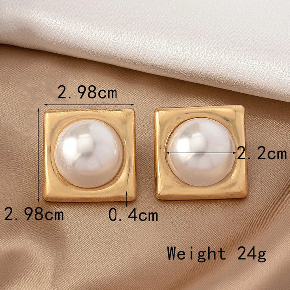 1 Pair Lady Simple Style Classic Style Square Plating Inlay Alloy Artificial Pearls 14k Gold Plated Ear Studs