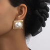 1 Pair Lady Simple Style Classic Style Square Plating Inlay Alloy Artificial Pearls 14k Gold Plated Ear Studs