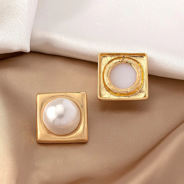 1 Pair Lady Simple Style Classic Style Square Plating Inlay Alloy Artificial Pearls 14k Gold Plated Ear Studs