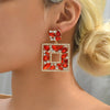 1 Pair Luxurious Shiny Square Plating Hollow Out Inlay Zinc Alloy Glass Dangling Earrings