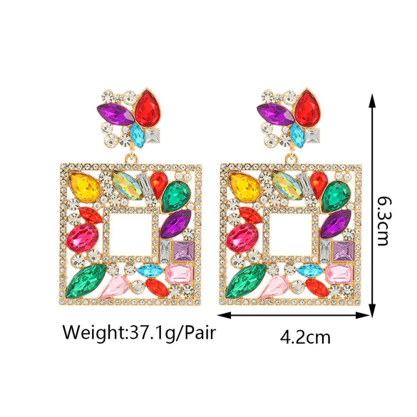 1 Pair Luxurious Shiny Square Plating Hollow Out Inlay Zinc Alloy Glass Dangling Earrings