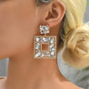 1 Pair Luxurious Shiny Square Plating Hollow Out Inlay Zinc Alloy Glass Dangling Earrings