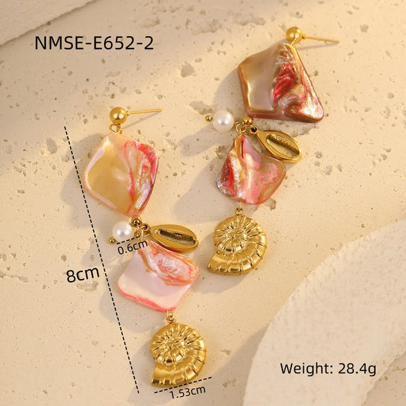 1 Pair Marine Style IG Style Conch Shell 304 Stainless Steel Shell 18K Gold Plated Drop Earrings