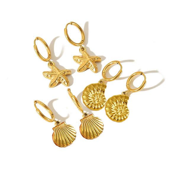 1 Pair Marine Style Simple Style Starfish Snails Shell Plating 304 Stainless Steel 18K Gold Plated Drop Earrings