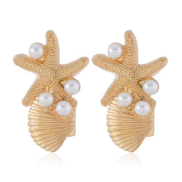 1 Pair Marine Style Starfish Shell Alloy Drop Earrings Ear Studs