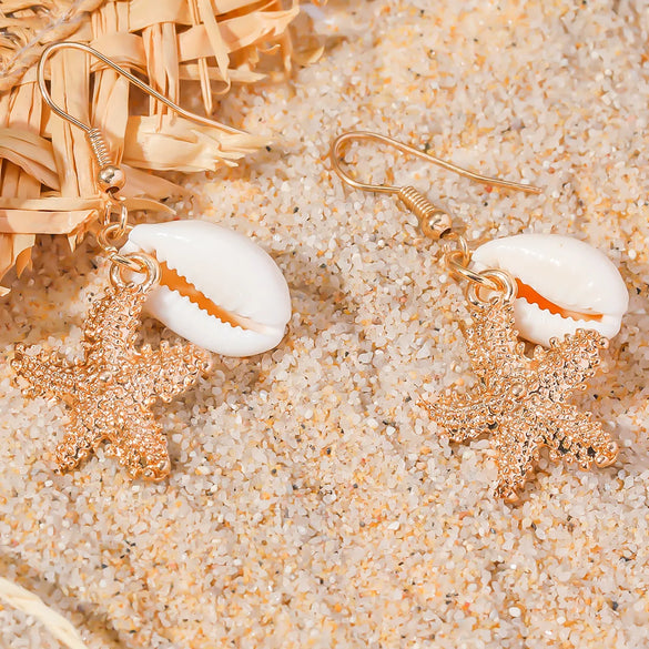 1 Pair Marine Style Starfish Shell Alloy Drop Earrings Ear Studs