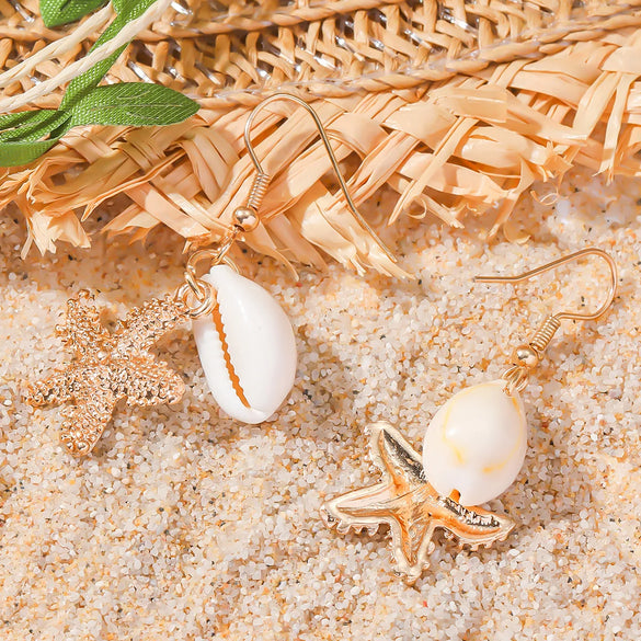 1 Pair Marine Style Starfish Shell Alloy Drop Earrings Ear Studs