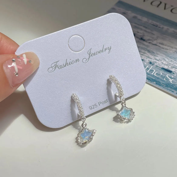 1 Pair Marine Style Sweet Starfish Shell Fish Tail Alloy Resin Drop Earrings Ear Studs