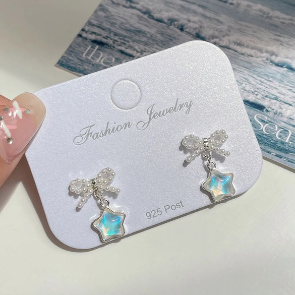 1 Pair Marine Style Sweet Starfish Shell Fish Tail Alloy Resin Drop Earrings Ear Studs