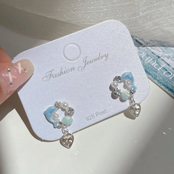 1 Pair Marine Style Sweet Starfish Shell Fish Tail Alloy Resin Drop Earrings Ear Studs