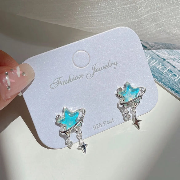 1 Pair Marine Style Sweet Starfish Shell Fish Tail Alloy Resin Drop Earrings Ear Studs